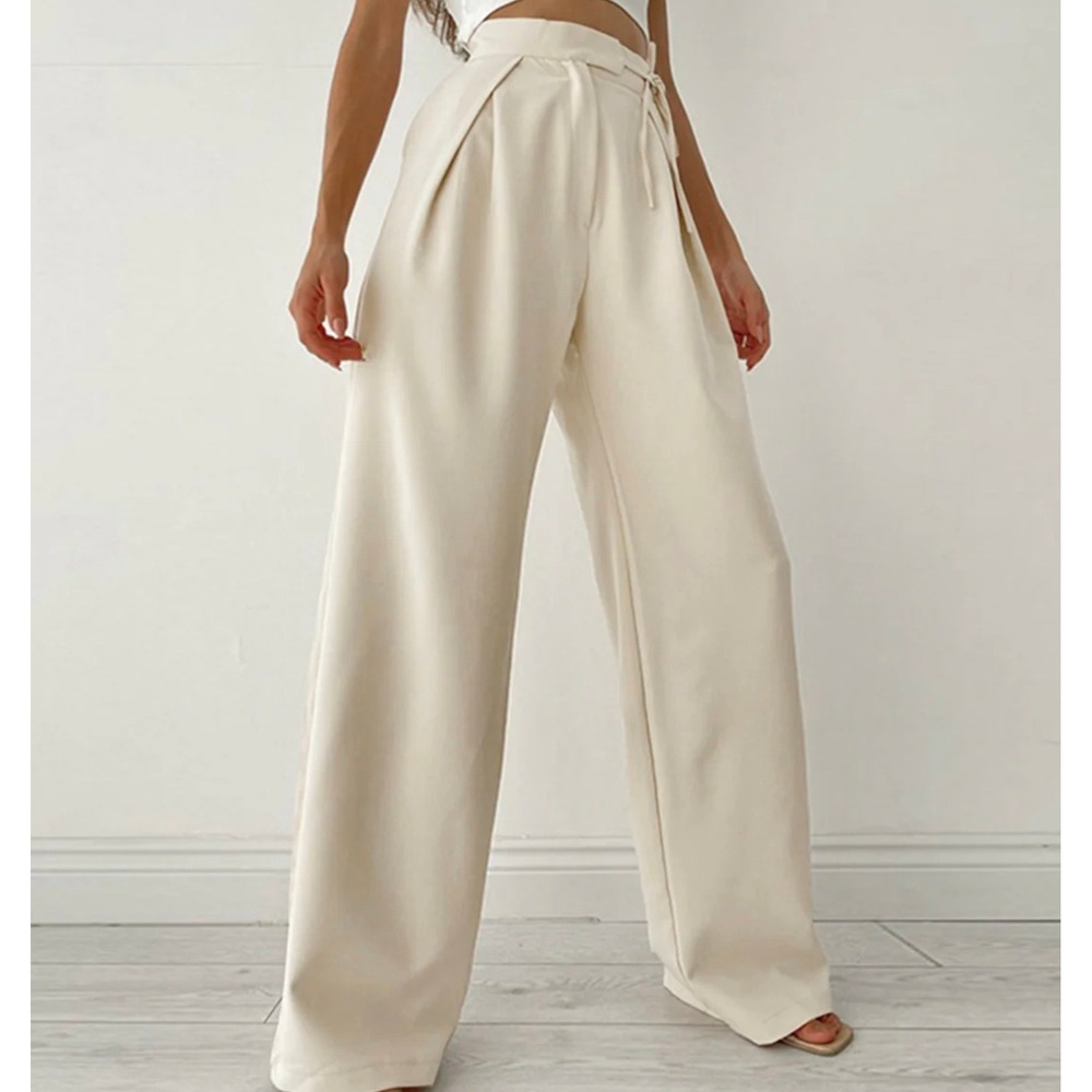 Commense Black Wide Leg Pleated High Rise Trousers Pants OA230526069 Small NWT